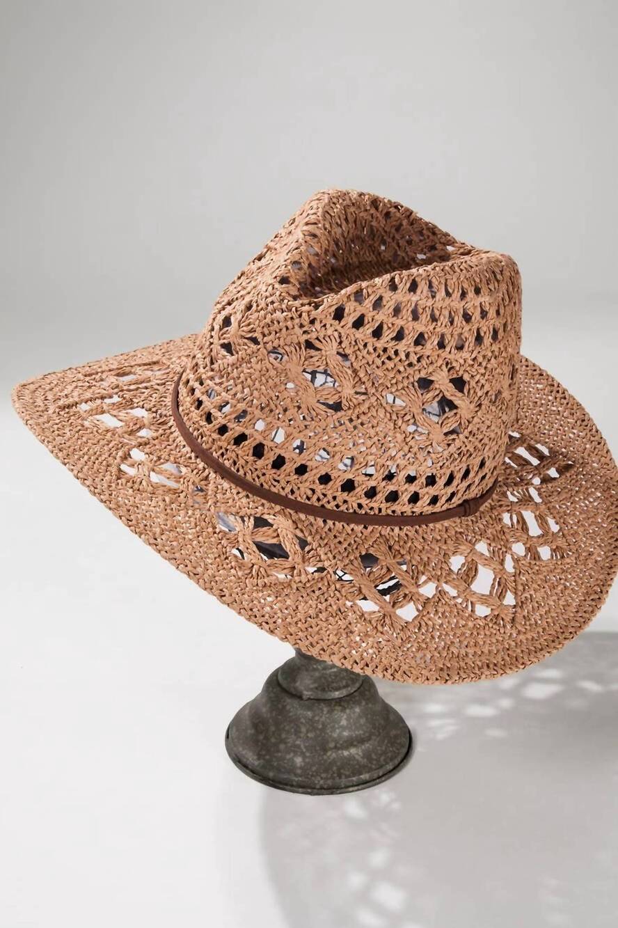 NEW URBANISTA women's handwoven open-weave panama hat in light brown